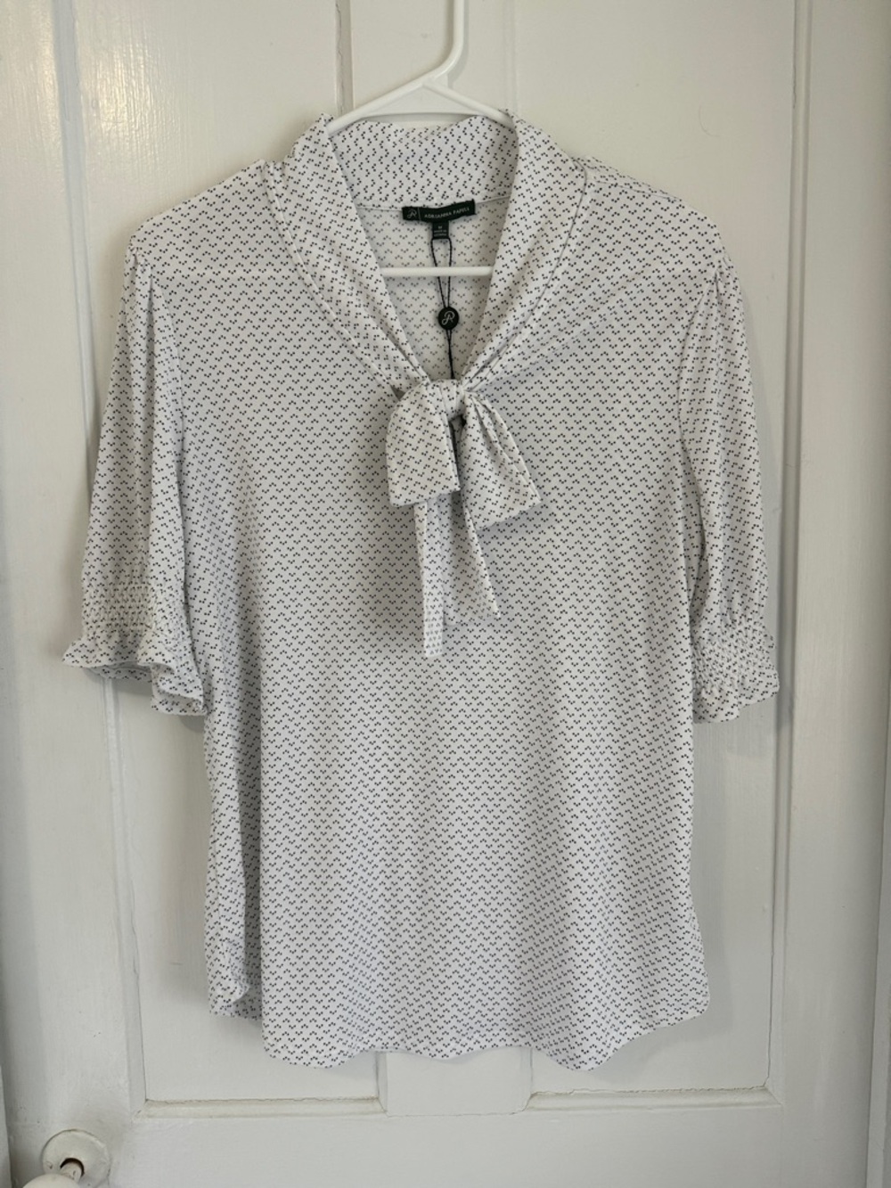 Smocked Sleeve Tie-Neck Blouse